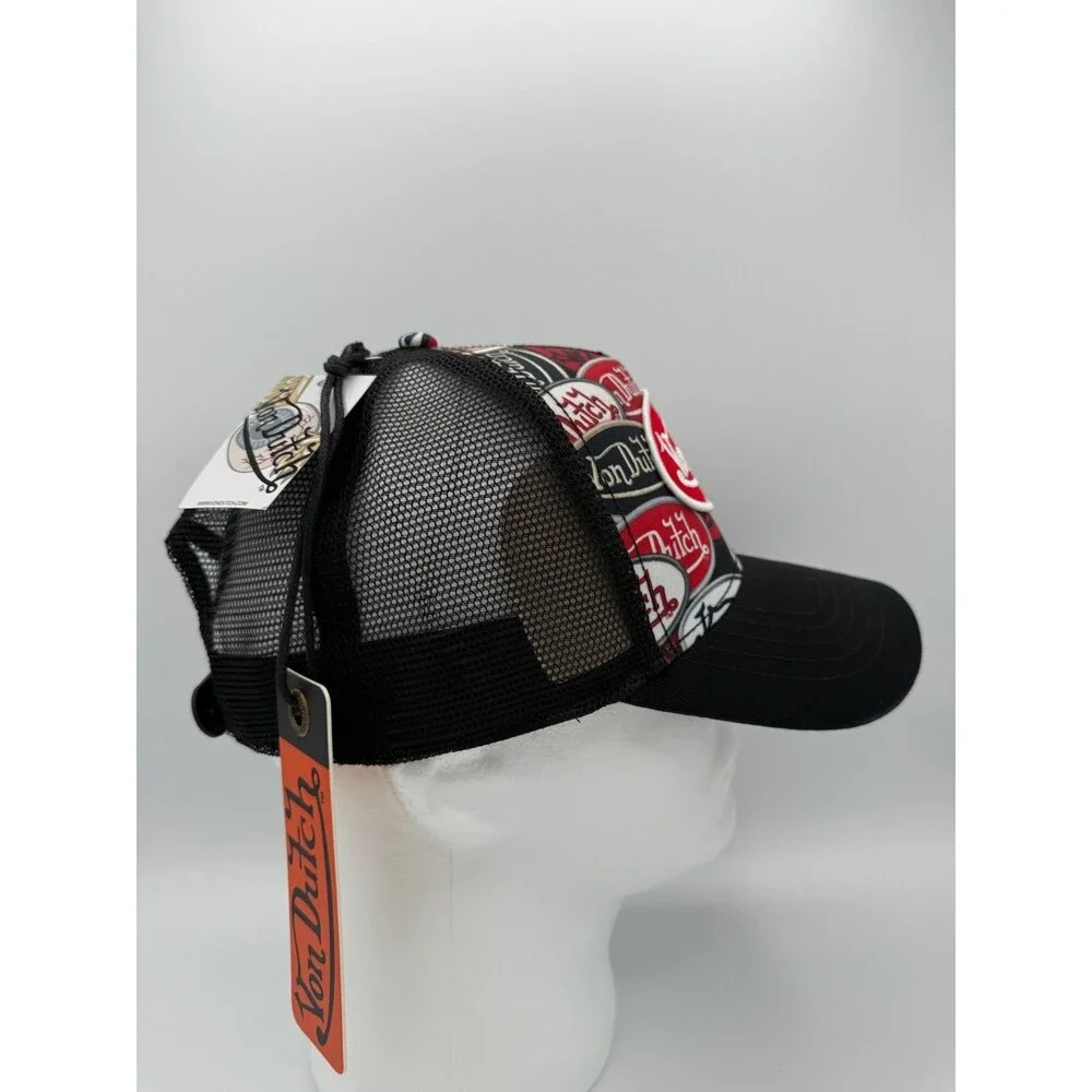 Von Dutch Black Trucker Hat With Multi Patch Print - New With Tags